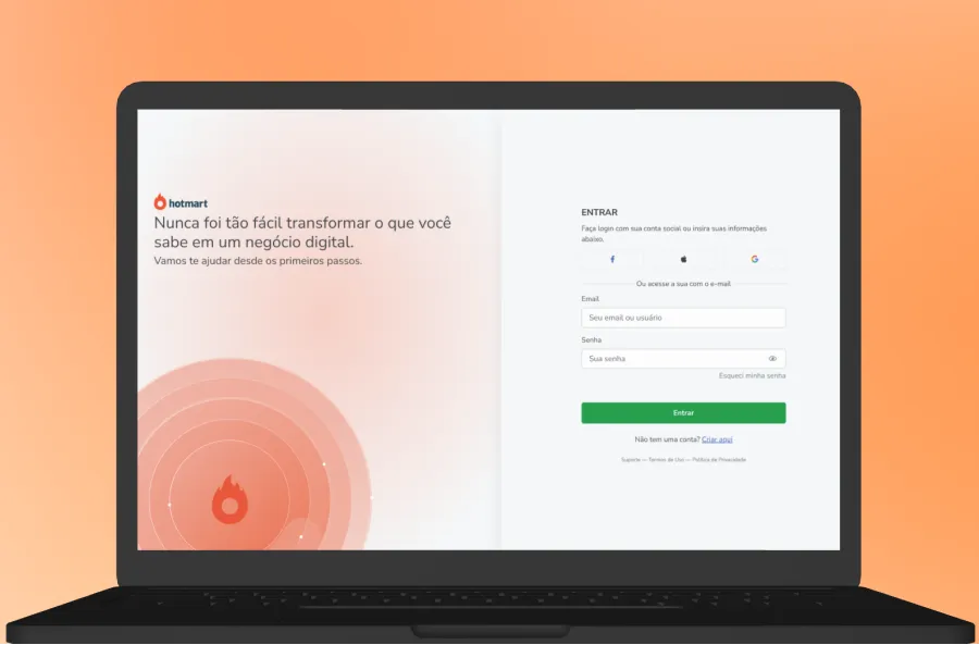 Print mostrando login na plataforma da Hotmart.