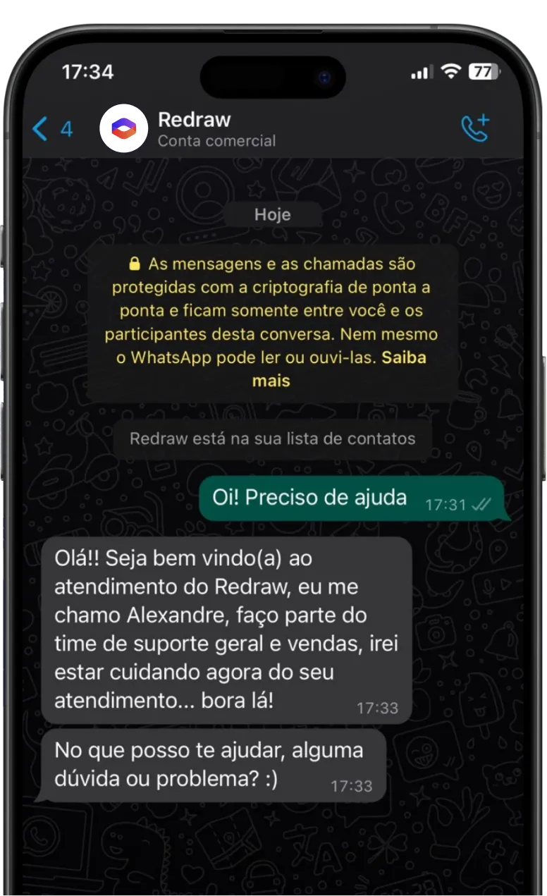 Print do Whatsapp mostrando contato com Redraw.