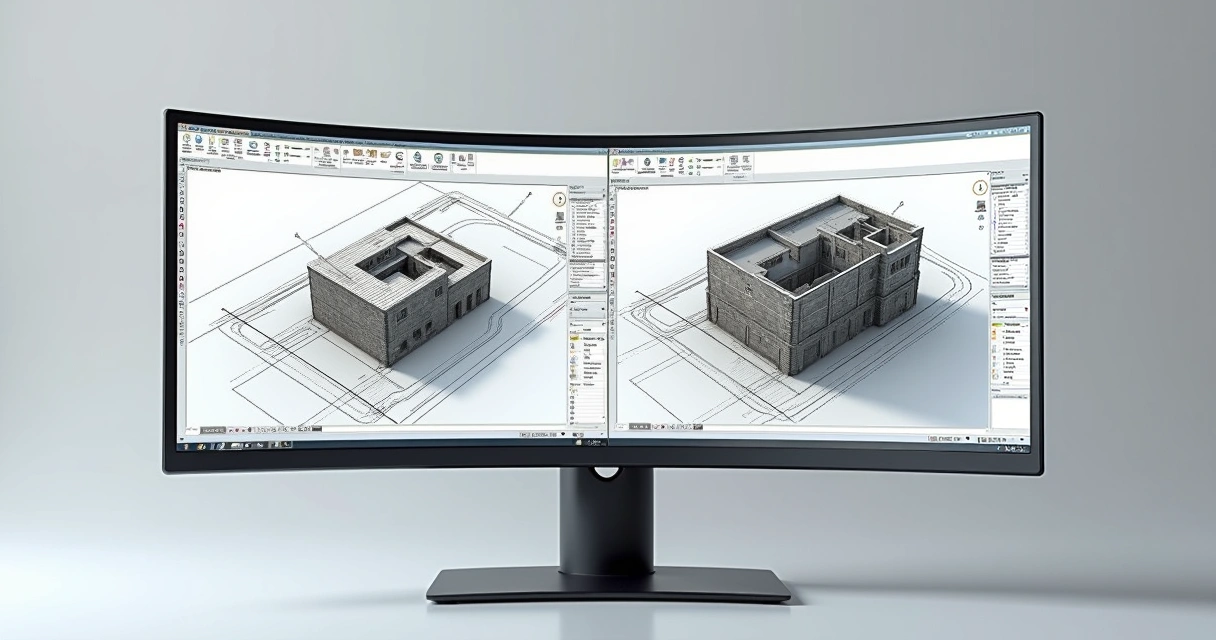 Tela de computador mostrando AutoCAD e Revit